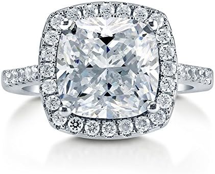 BERRICLE Cushion Cut Cubic Zirconia Sterling Silver Halo Cocktail Ring 3.87 ct.tw