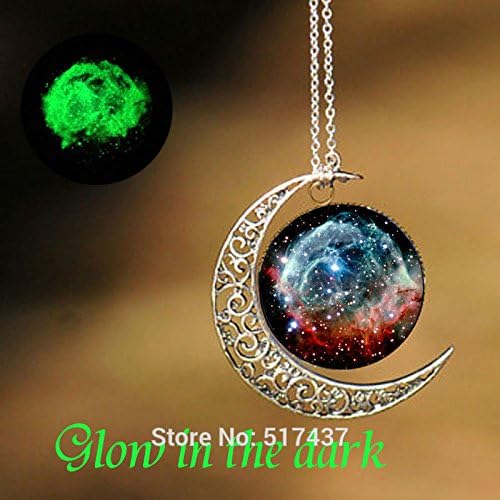 Pretty Lee Glow In The Dark Pendant The Thors Helmet Nebula Galaxy Necklace Glowing Pendant Glass Cabochon Necklace