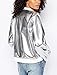 Summerwhisper Women's Glitter Zipper Up Baseball Jacket Silver