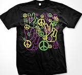 Peace Sign and Symbols Neon Men's T-shirt, Peace And Love Shirts