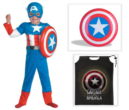  Captain America Muscle Toddler Costume with Shield and Treat Sack - 2T