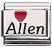 Allen Red Heart Laser Name Italian Charm Link