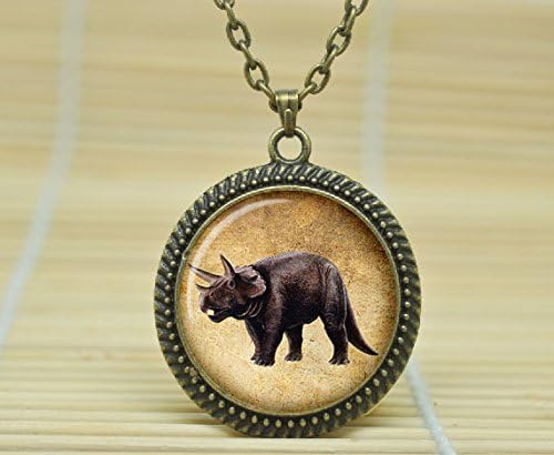 ArtShop Art Necklace Dinosaur Pendant Dinosaur Necklace Dinosaur Jewelry Vintage Style Glass Cabochon Necklace A2246