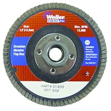 Weiler Vortec Pro 7/8" Arbor, 4-1/2" Diameter, 36 Grit, Zirconium, Phenolic Backing, Flat Abrasive Flap Disc