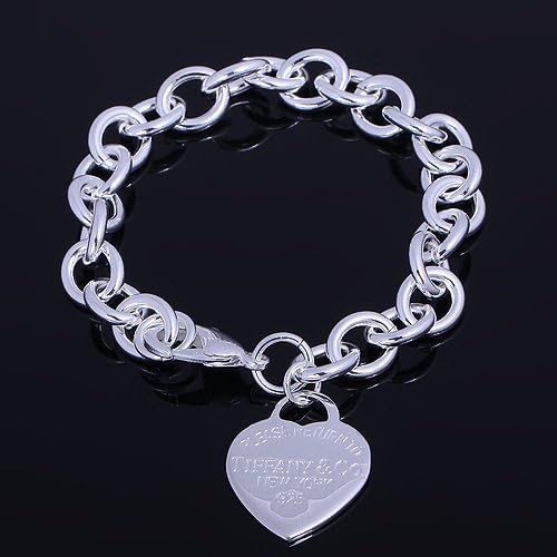 Heart Shaped Fashion Jewelry simple design bracelet 925Silver + velvet pouch