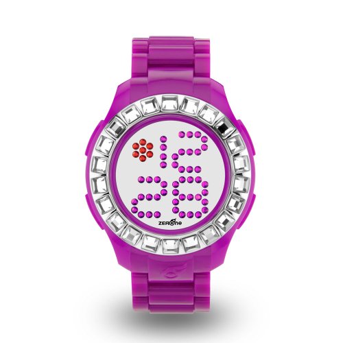 Zerone Bedazzled Pink Silver Digital Watch (Clear Swarovski Crystal)