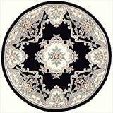 IMAGE OF New Aubusson Black Oriental Round Rug Size: Round 6'
