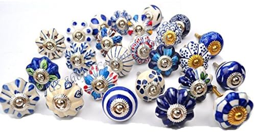 US Shopee LLP Set of 25 Handmade Multi-Color Ceramic Knobs For Cabinets &amp; Cupboards - Hand Painted Drawer Pulls Multi-Color