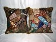 2 Beaded Sari Cushion Cover Brown Goldenrod Toss Pillows Covers 16"