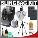 Aktiv Pak AP200 All-Weather Sling Digital SLR Camera Backpack Case (Black) with (2) BLS-1 Batteries + Tripod + Accessory Kit for Olympus Evolt E-620, E-600, E-450, E-420 & E-410