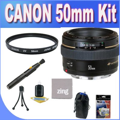 Canon EF 50mm f1.4 USM Standard & Medium Telephoto Lens for Canon SLR Cameras + 3 Piece Filter Kit w/Case + Lens Pouch + Microfiber Cleaning Cloth + Lens Pen Cleaner + Accessory Saver Bundle!