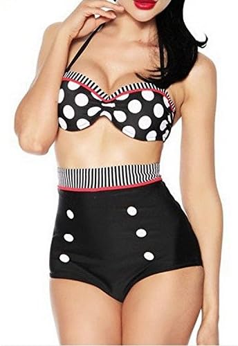 Yemi Women's Pinup Rockabilly Vintage High Waist Bikini Swimsuit Swimwear (XL/US 8-10)