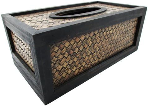 Sasinee Collection Tissue Box Cover - Made From Naturl Wood and Rattah Palm. by Sasinee Collection