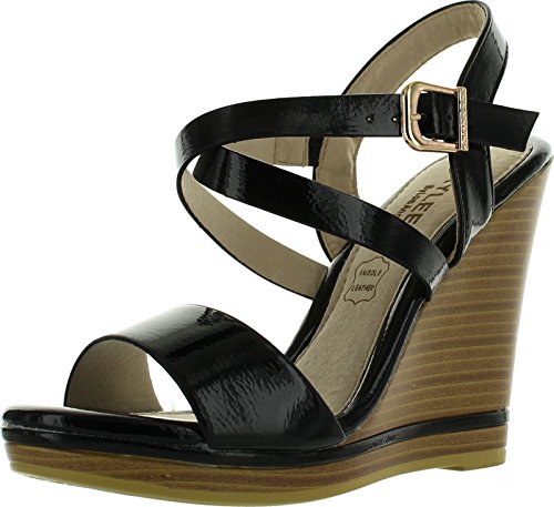 Kayleen DAYLA-3 Women's Patent Criss Cross Strappy High Heel Wedge Sandals