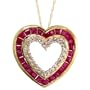 14k Gold 18 in. Chain & 13/16 in. (20mm) tall Diamond Heart Cut Out Pendant, w/ 0.25 Carat Brilliant Cut Diamonds & 2.00 Carats Princess Cut Ruby Stones