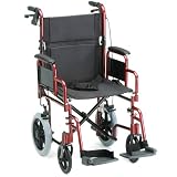 NOVA 352 Lightweight Transport Chair with Detachable Desk Arms, Hand Brakes and 12" Rear Wheels, 19", Red