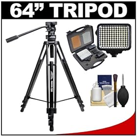 Davis & Sanford 64 ProVista 7518XB Pro Video Tripod with Fluid Head & Case + LED Light Kit + Cleaning Kit