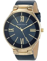 Anne Klein Womens AK/1612NVNV Gold-Tone Navy Blue Leather Strap Watch