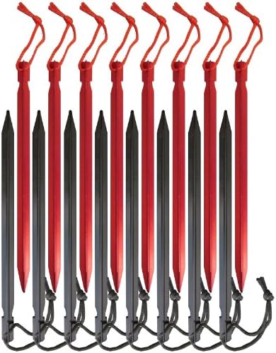 Pack of 8 Aluminum Tent Stakes Y Beam Design with Pull Cords - Includes Carry Bag