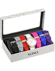 XOXO Womens XO9043 Seven Color Silicone Rubber Interchangeable Strap Set Watch