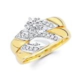 14K Yellow and White 2 Tone Gold Round-cut Diamond Women's Engagement Ring and Wedding Band 2 Pieces Bridal Set (0.28 CTW., G-H Color, SI1-2 Clarity)