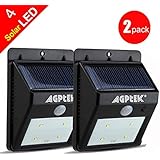 AGPtEK&reg; Solar Powered Wireless LED Security Motion Sensor Light Outdoor Wall/Garden Lamp / Motion Sensor-Detector Activated with Dusk to Dawn Dark Sensing Auto On / Off Function for Patio, Deck, Yard, Garden, Home, Driveway, Stairs - 2 Pack