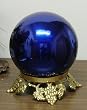 Deep Blue Lollipop Stainless Steel Gazing Globe with Polished Brass Grape Stand (8 inch)