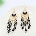 Voberry® Women's Bohemian Classical Fringed Long Section Of Big Beads Pendant Drop Tassels Hook Dangle Earrings (Black)