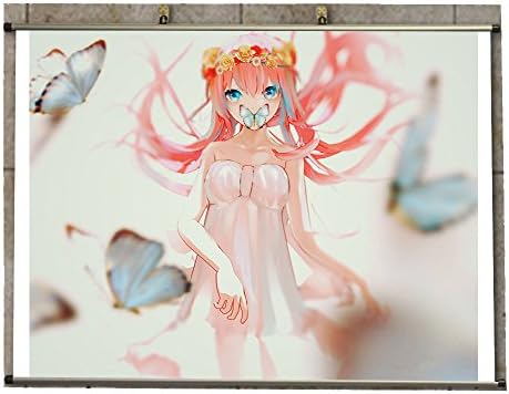 Canvas Wall Scroll Poster (32x20 inches)-Anime Vocaloid Luka Megurine Headdress White Dress Butterfly Blue Eyes Long Hair Pink Hair_678849