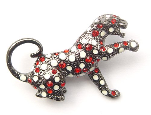 Gunmetal Plated Ruby Crystal Rhinestone Spotted Dog Costume Jewelry Pin Brooch