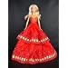 A Christmas Ball Gown in Red with Gold Accents with Red Shawl Made to Fit the Barbie Doll