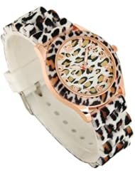 Elegant Women White Leopard Silicone Rose-Gold Vogue Sport Quartz Clock Watch