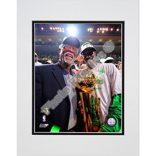 Photo File Boston Celtics Bill Russell & Kevin Garnett 2008 Championship Trophy 8X10 Matted Photo