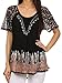 Sakkas Cora Relaxed Fit Batik Design Embroidery Cap Sleeves Blouse / Top