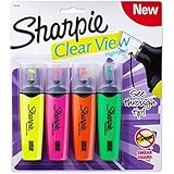 Sanford Sharpie Clear View Highlighter, Chisel Tip, 4-Pack, Assorted Colors (1897846)