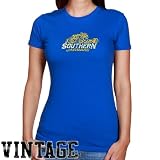 NCAA Southern University Jaguars Ladies Royal Blue Distressed Logo Vintage Slim Fit T-shirt