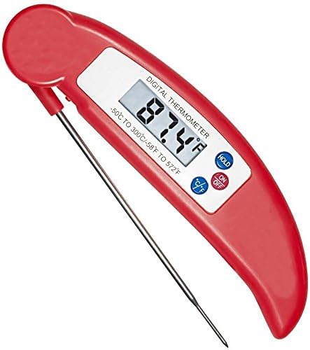 EasyKitchen Digital Stainless Cooking Thermometer with Instant Read, Long Probe &amp; LCD Screen (Red Color)