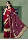 Review Indian Selections  / Reddish Maroon Brasso Sequined Embroidered Georgette Sari