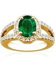 18K Yellow Gold Oval Cut Emerald Ring With Sidestones
