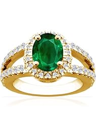 14K Yellow Gold Oval Cut Emerald Ring With Sidestones
