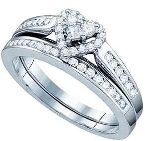 Ladies 10K White Gold .55ct Round Cut Diamond Engagement Wedding Bridal Set Ring