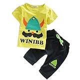 【SEBLES】ベビー 赤ちゃん 男の子 女の子 ユニセックス リキッドカラー 半袖 ラウンドネック プリント キャラクター 可愛い Tシャツ　ズボン ボトムス セット カジュアル コットン 綿(イエ