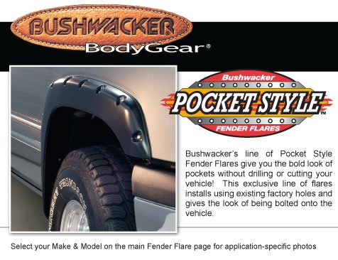 BUSHWACKER 50907-02 Pocket Style Fender Flares- Dodge 02-05 Ram 1500 03-05 Ram 2500 03-05 Ram 3500 06-08 Ram 1500 Short Bed 06-09 Ram 2500 Short Bed 06-09 Ram 3500 Short Bed