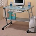 Modern Silver Finish Metal Computer Station Desk Table w/Glass Top