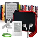 Amazon Kindle DX Free 3G model ( Graphite , White , Latest Generation , 2nd Generation ) Accessories Kit: **Graphite - Red** Kindle DX Carrying Case Hard Cube Case with Shoulder Strap and Attached Pocket + Kindle DX Car Charger + Custom Cut Kindle DX Screen Protector + White Kindle DX Earphones + VG Live * Laugh * Love Wrist band!!!