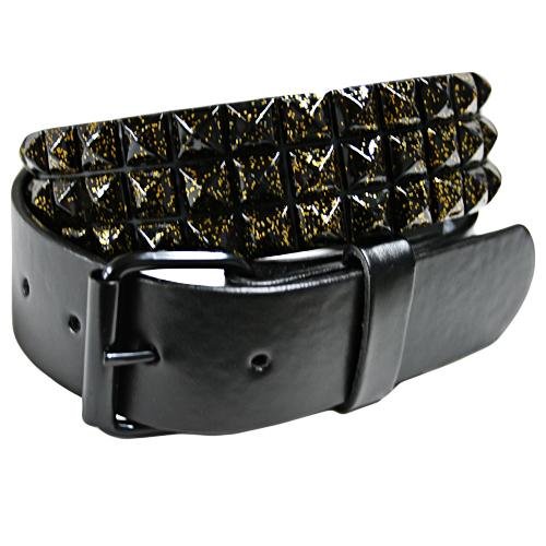 Black Spiked 3 Row Grommet Belt W/Gold Sparkle Size X-Large