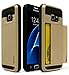 Bastex Samsung Galaxy S7 Case, Hybrid Black Rubber Silicone Cover Gold Hard Plastic Hidden Credit Card Cash Id Holder Slot Case for Samsung Galaxy S7 G930