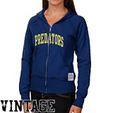 NHL Original Retro Brand Nashville Predators Ladies Navy Blue Raw Edge Full Zip Vintage Hoodie Sweatshirt (Medium)