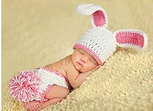 Jastore® Photography Prop Pink Rabbit Knitted Crochet Costume Cap Diaper