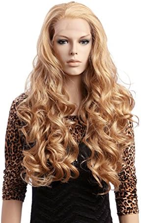 Nface 24inch Heat Resistant Synthetic Fiber Long Free Part Body Wave Women's Front Lace Wigs /hair Brown/Blonde (16/86/27HR/27HY)